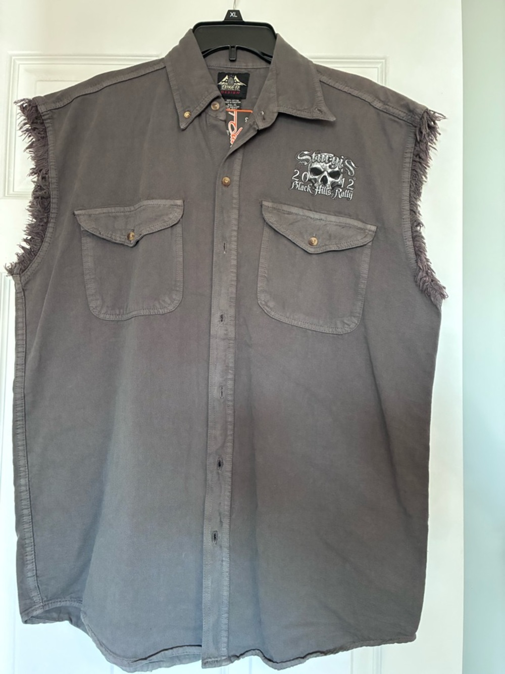 Sturgis 2012 Sleeveless Button-Down Work Shirt - Gray